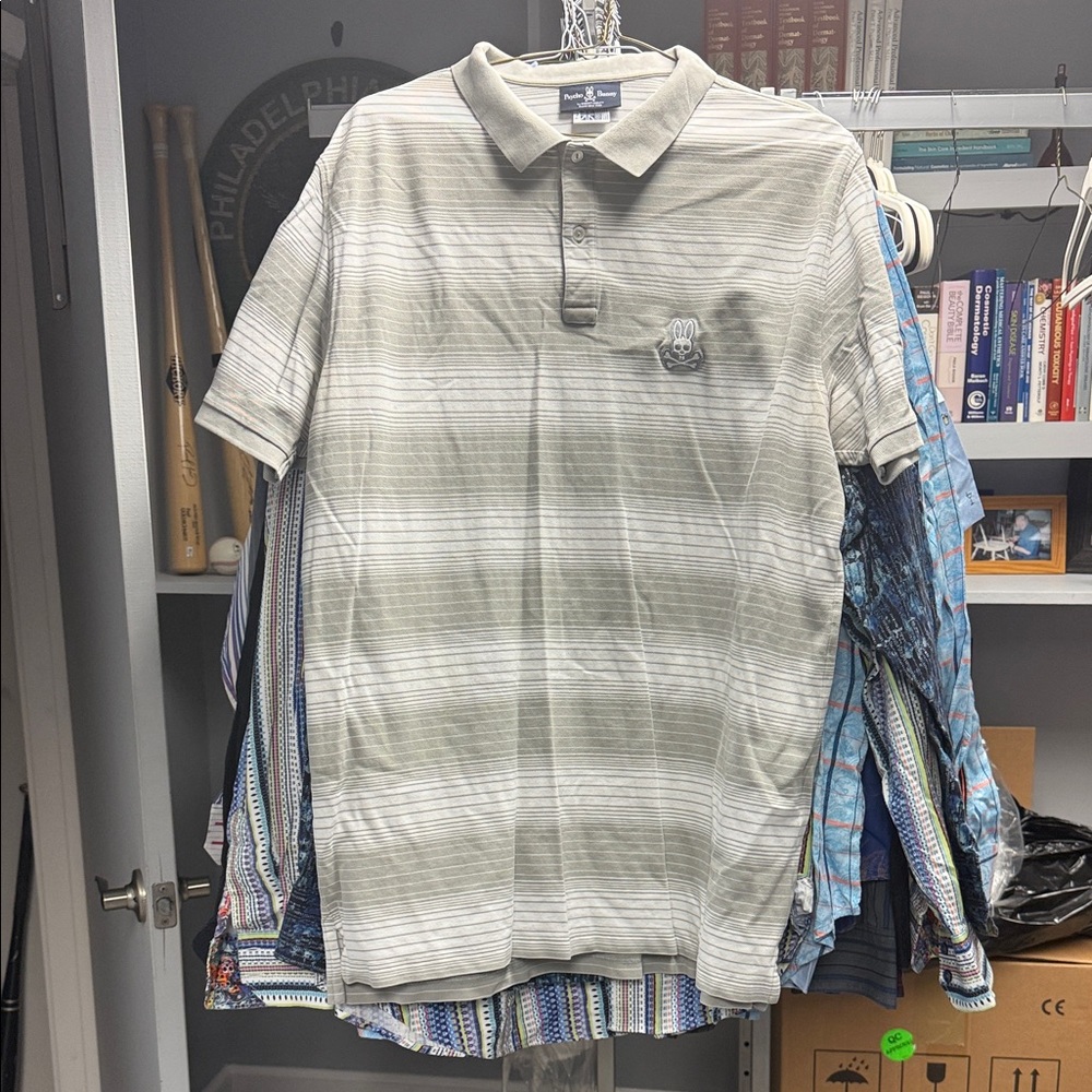 Psycho Bunny Striped Gray Polo Shirt